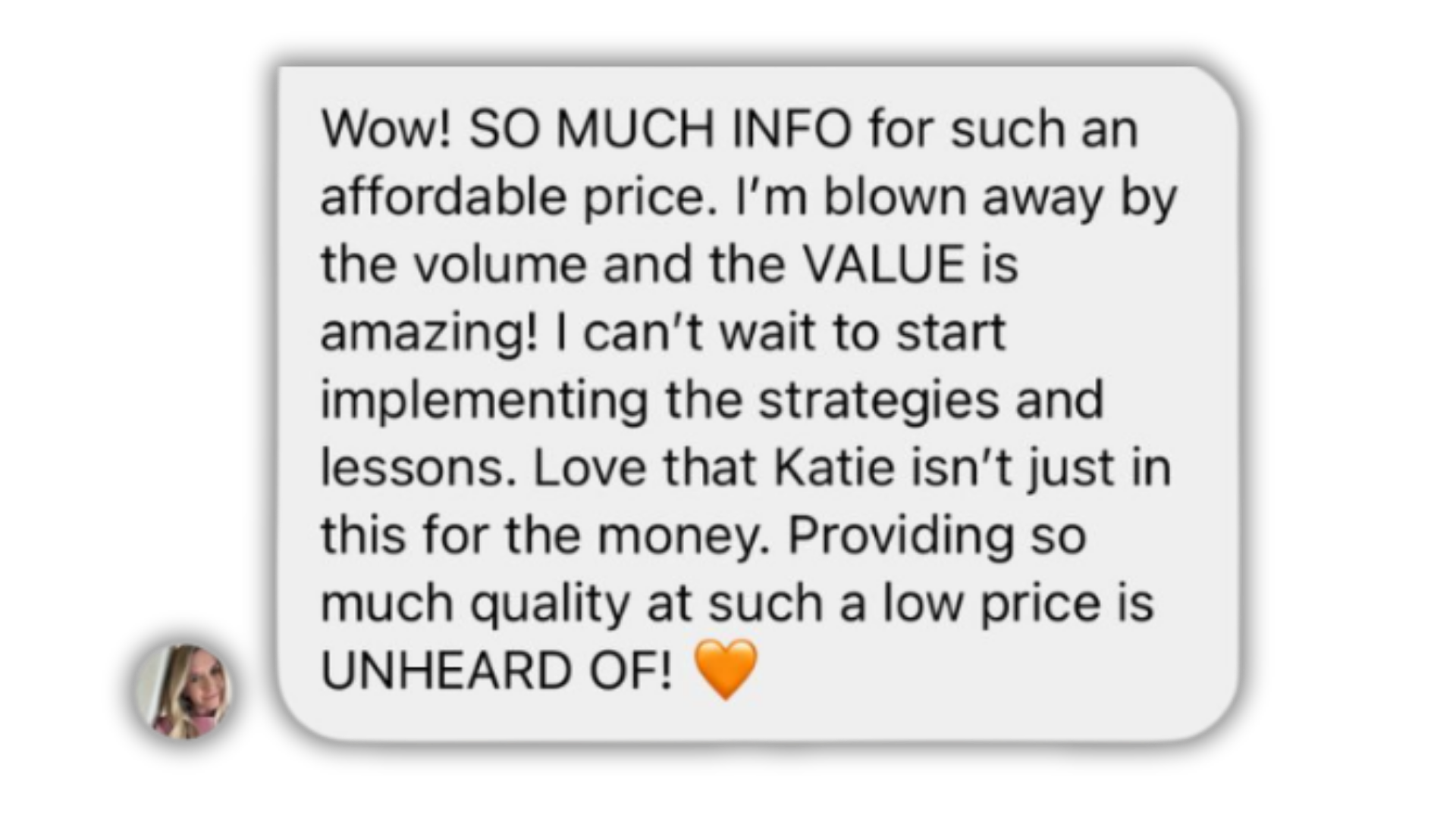 Screenshot of a DM saying SO MUCH INFO for such an affordable price